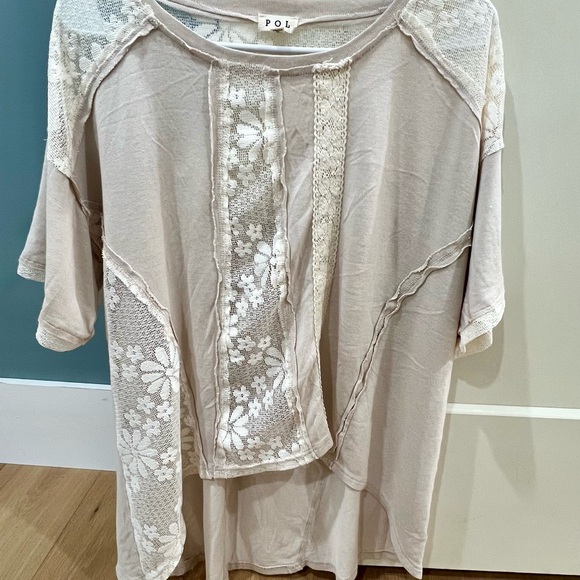 POL Cream Lace Detail Women's Top - Picture 2 of 4